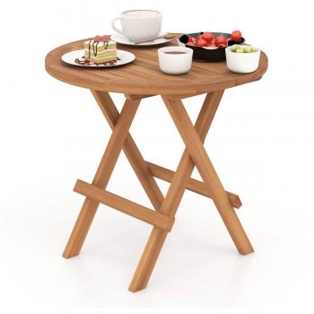 Teak Wood Round Folding Patio Side Table