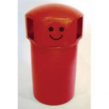 45L Red Hooded Litter Bin with Smiley Face