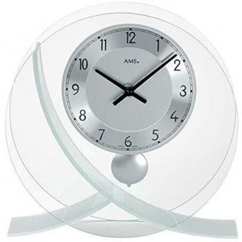 AMS Quarzpendel-Tischuhr, Holz, Silber, 44 x 36 x 19 cm