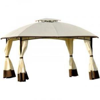Pavillon Barnum de Jardin Colonial avec Double Toit et Toiles Latérales Amovibles 3,6m x 2,97m x 2,73m en Polyester Crème Café