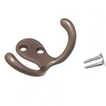 TWIN HAT AND ROBE COAT HANGER CLOTHES HOOK MATT CHROME + SCREWS (200 count)