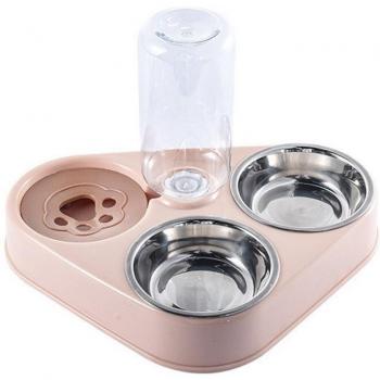 Tazón de alimentación y agua para perros y gatos, doble, 500ML, acero inoxidable