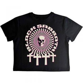 Dame's Hypnotic Skull T-shirt – Cropped, Zwart, XS