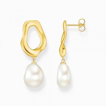 Thomas Sabo Gold‑Plated Pearl Drop Earrings – Classic Natural Beauty Design
