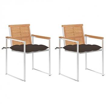 Massivholz Gartenstuhl mit Kissen 2er Set Teak und Stahl