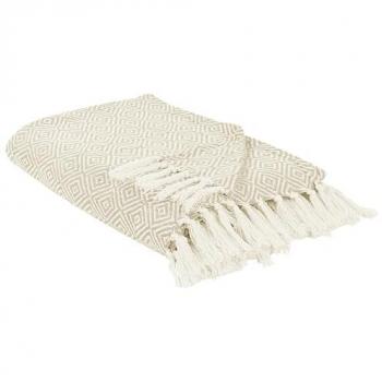 Rideau de lit avec franges Toutli, coton beige clair 220×240 cm