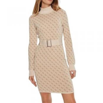 Guess 4G Logo Strickkleid Lise mit Taillengürtel, Beige, Größe S