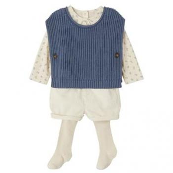 VERTBAUDET Ensemble Complet Bébé : T-shirt, short, pull, collant bleu