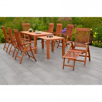 MERXX Comodoro Garten-Essgruppe, (Set, 9 tlg.), 6 Klappsessel, 2 Klappsessel mit Fußteil, Ausziehtisch