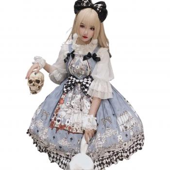 Lolita‑Kleid mit Pulloverrock, knielang, hellblau, für Alice Cosplay [Lady Lazy]