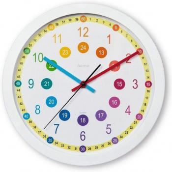 Horloge murale enfant, 30 cm, analogique, couleurs vives
