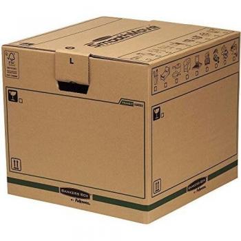 BANKERS BOX SmoothMove Cajas de transporte y mudanza súper resistentes, doble espesor, con asas, no necesita cinta de embalar, montaje automático FastFold, 85 litros, 40.5 x 45.5 x 45.5 cm, pack de 5
