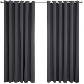 Deconovo Ösen Verdunkelungsvorhang 274x229 cm Dunkelgrau 2er Set