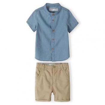 MINOTI Denim-Hemd und Leinen-Shorts Set Hellblau/Sandbraun (3M-3Y)