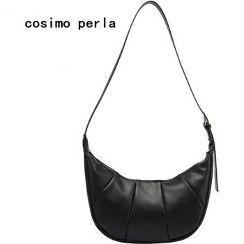 Bolso de Hombro Hobo Grande, Cuero Suave, Croissant