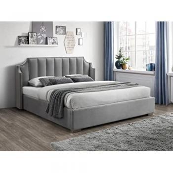 Letto Contenitore 160x200 cm, Testa Curva in Velluto Grigio + Materasso – TEOMIS