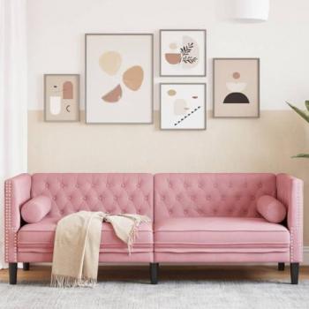 VidaXL Rosa Samt Chesterfield-Sofa 3-Sitzer mit Nackenrollen