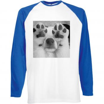 Cute Puppy Unisex Long Sleeve Tee, Royal Blue with White Accents – L
