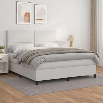 Cama box spring de cuero sintético con colchón blanco 160x200 cm
