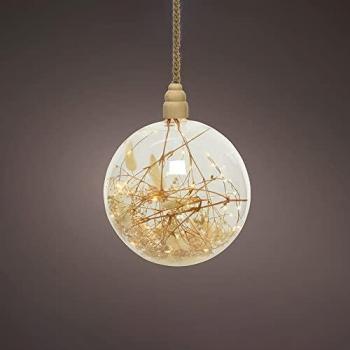 Micro-LED Dekokugel mit Trockenblumen 15 LEDs, 10 cm, Batteriebetrieben