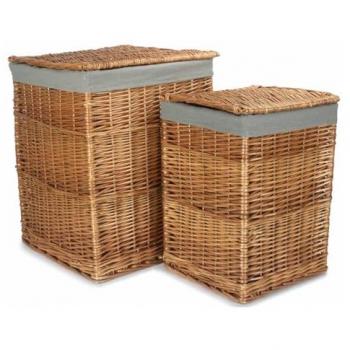 Dual Square Laundry Baskets, Light‑Steamed, Grey Sage Interior