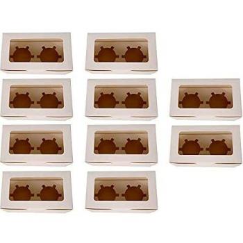 Cupcake Presentation Boxes 10-Pack – Clear Window, Inserts, Dual Holes (3.54x6.29x2.95)