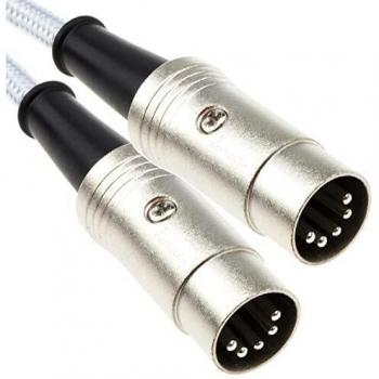 3m Professional MIDI 5 Pin DIN Cable FULLY WIRED Braided Cable SHIELDED White
