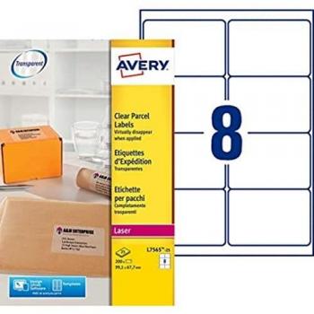 Avery Clear Shipping Labels for Laser Printers, 8 Labels per A4 Sheet, 200 Labels, QuickPEEL