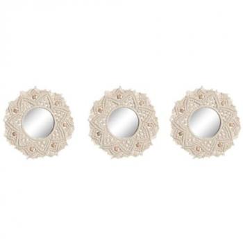 Home ESPRIT Set de Espejos Blanco Macramé 20 x 1 x 20 cm (3 Piezas)