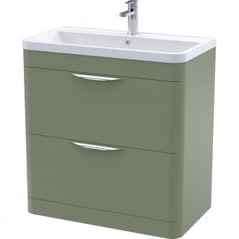 Nuie Parade 2 Drawer Floor Standing Vanity Unit with Ceramic Basin | Satin Green | MFC | 800mm