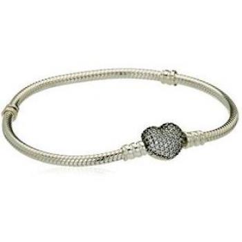 Pulsera Pandora de plata con circonitas. Cierre de corazón. Medida 19 cm