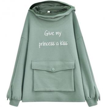Sudadera Suelta de Mujer con Capucha y Bordado de Rana