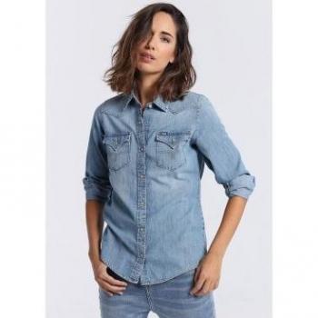 Camisa tejana de manga larga azul para mujer Lois Jeans