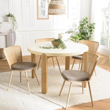 MACABANE Lot de 2 chaises assise tissu taupe large dossier effet cannage Beige 55x78x60cm