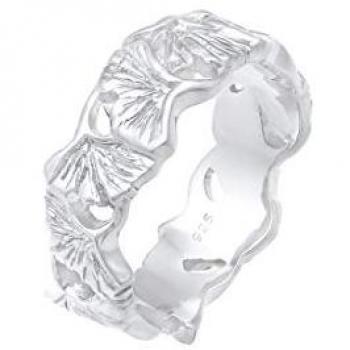 Anelli a Fascia con Motivo Foglie di Ginkgo Tropicale in Argento Placcato Oro