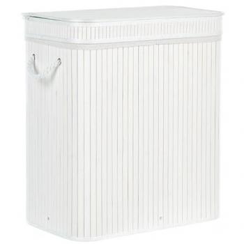 Cestino per biancheria in bambù bianco con coperchio