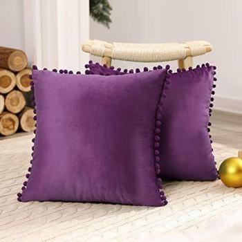Deconovo Double Velvet Pillowcase Set – 18x18, Grape, Hidden Zip, 2 Pieces