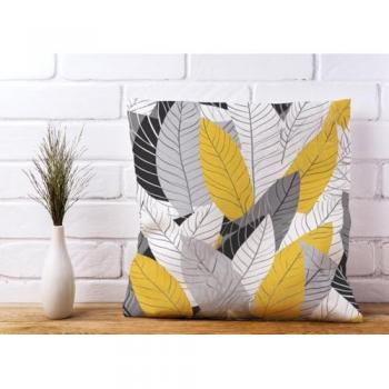 Yellow Grey Feather Leaves Pillow