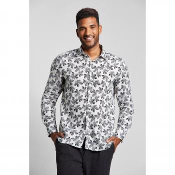 Beige Leinen Langarmhemd für Herren