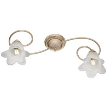 Plafón de Techo 2 Luces Alice Hierro Batido Marfil y Oro con Cristal Blanco