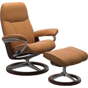 Stressless Relaxsessel „Consul“ – Set mit Hocker, Signature Base, Größe L, Gestell Braun (New Caramel)