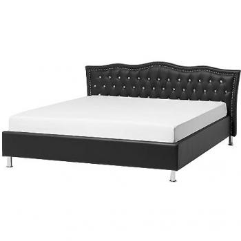 Letto matrimoniale con struttura imbottita in ecopelle nera