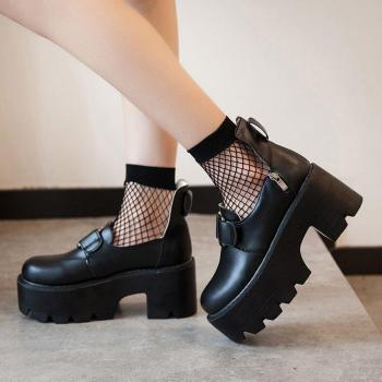 PU Leer Lolita Studente Platform Schoenen – Platte Blokken, Ronde Neus, Enkelbandje