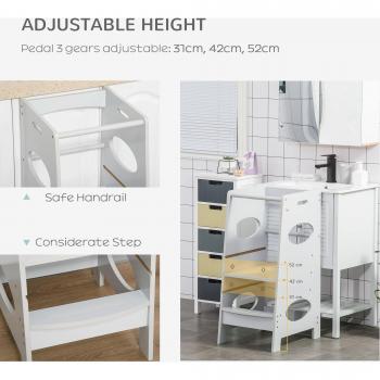 Homcom Kids Step Stool – Adjustable Standing Tower with Safety Rail for Kitchen Counter (Grey)