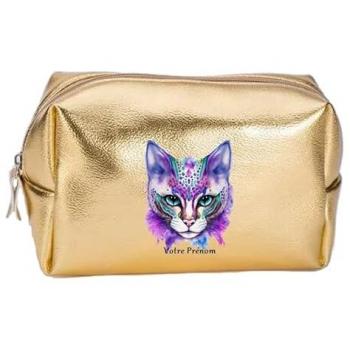 Trousse de toilette dorée personnalisée avec motif Chat pastel