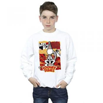 Felpa Looney Tunes Bambini Bugs Bunny Capodanno 3-4 anni Bianco