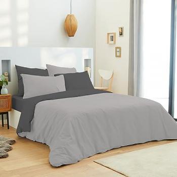 Ensemble de literie 6 pièces Gris/Anthracite réversible pour lit 140 x 190 cm