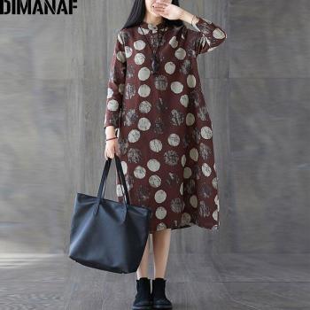 DIMANAF Women's Plus Size Long Sleeve Polka Dot Dress