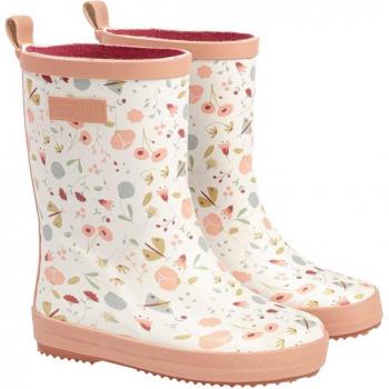Bottes pluie bébé fille, motif fleurs et papillons, couleur rose – 26‑27