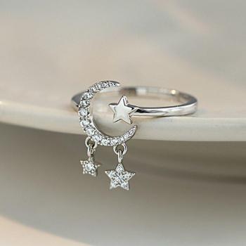Modischer Zirkon Ring mit Sternen und Mond für Frauen